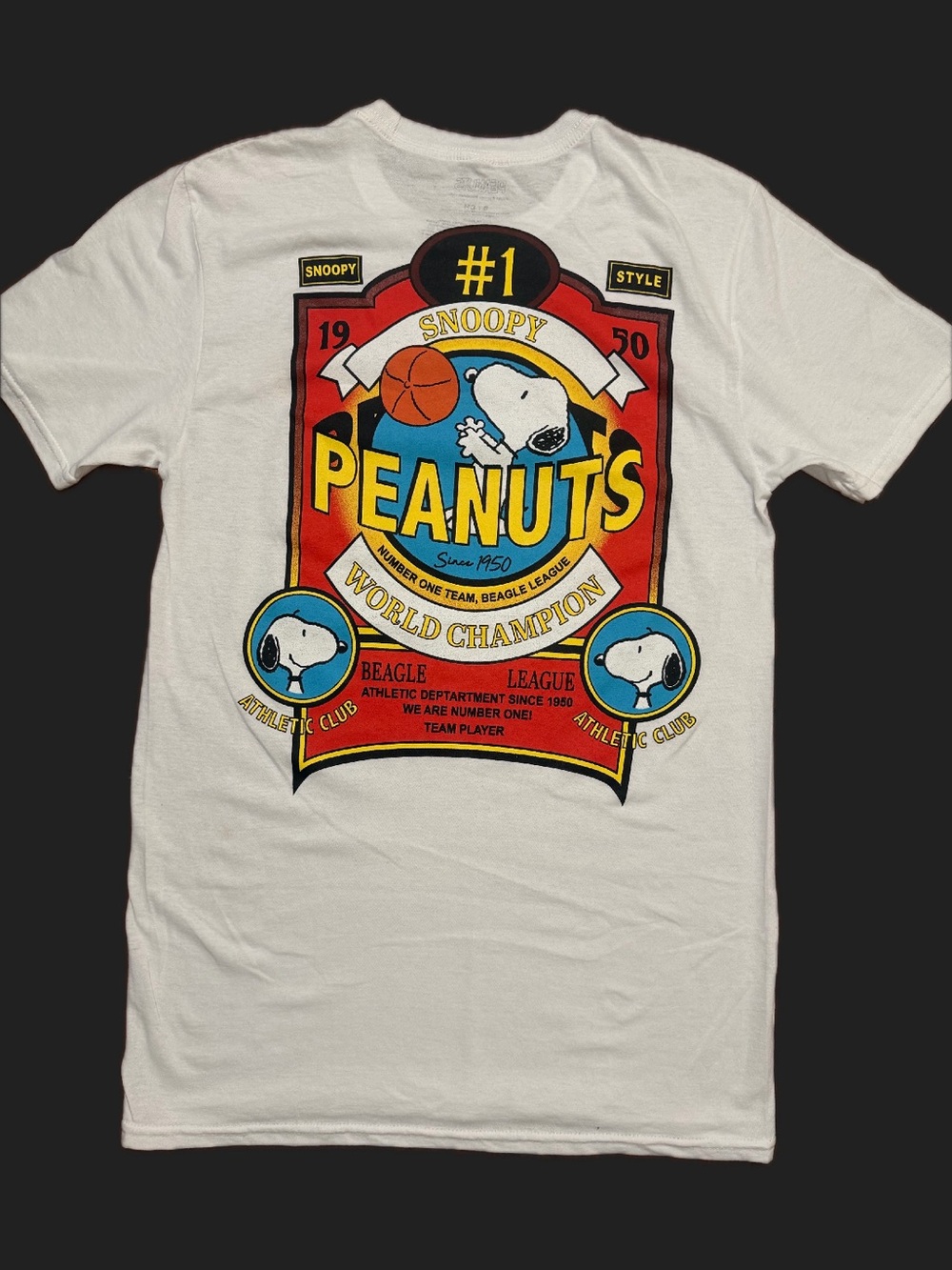 Peanuts Graphic Tee - White Red Basketball World Champion Snoopy